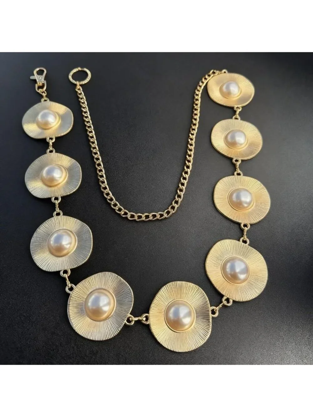 Adjustable Pearl & Metal Chain Belt for Women - Stylish Waist Accessory for